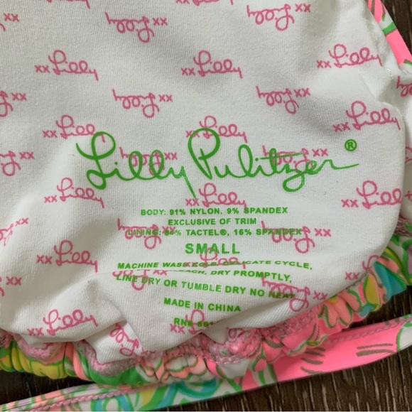 Lilly Pulitzer Womens green/ pink chin chin elephant printed tie bikini set S - Picture 11 of 11